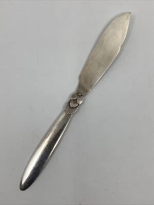 复古 Georg Jensen 仙人掌纯纯银鱼刀 7 3/4 英寸丹麦 — 第 1/4 张图片