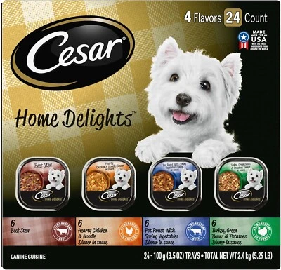 BRANDED Cesar Home Delights Wet Dog Food Variety Pack, 3.5 Oz Trays (24 Pack)