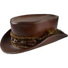 Steampunk Victorian Gothic Genuine Brown Black Leather Mens Mad Hatter Top Hat