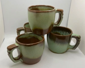 Frankoma Pottery Coffee Mugs Cups Prairie Green Plainsman Set of 4 Lovely Glaze - Picture 1 of 6