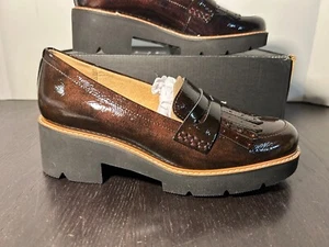Naturalizer Darcy Patent Leather Lug Sole Loafers Cinnamon Brown Woman 7.5W Wide - Picture 1 of 16