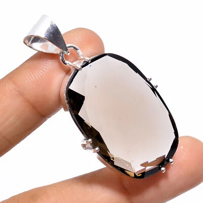 Smoky Quartz Gemstone Fashion Jewelry 925 Silver Pendant 1.8" ARP-2879 - Image 1 of 3
