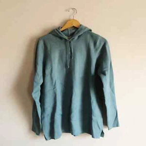 DENIM & CO Naturals Women's Sweater Knit Hooded Top Side Slits Blue Bayou L - Picture 1 of 5