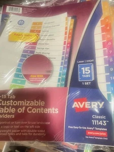 Avery Ready Index Customizable Table of Contents Multicolor Dividers 15-Tab(U1 - Picture 1 of 6