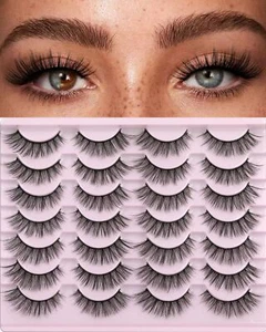 False Eyelashes 14mm Faux 3D Mink Lashes Natural Look Fluffy Cat Eye Wispy La... - Picture 1 of 6