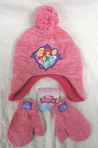 DISNEY PRINCESS, 2-PIECE GIRLS PINK COLOR SOCK HAT & MITTEN SET, SIZE 2T-5T, NEW - Picture 1 of 2