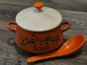 Keramik Suppenschüssel mit Löffel | Orange | The Leonardo Collection - Bild 1 von 5
