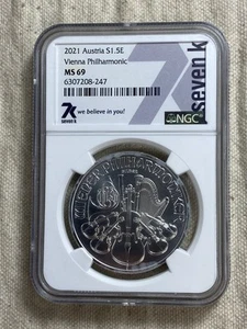 2021 SILVER AUSTRIA 1.5E VIENNA PHILHARMONIC 1 OZ COIN NGC MS 69 Seven K - Picture 1 of 8