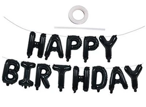 Happy Birthday Balloons Banner 16 Inch Mylar Foil Letters Birthday Sign Black - Picture 1 of 6