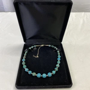 Vintage Turquoise Beaded Sterling Silver Necklace - Picture 1 of 7