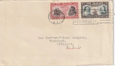 1940 NUEVA ZELANDA CUBIERTA A EE. UU. 1d Capitán Cocinero + 2d sellos de Tasman Foto 1 de 2