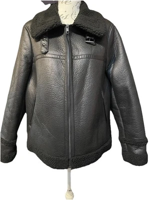 M&S NWT UK 18 Black Fleece Lined Biker Style Faux Leather Jacket RRP£69 - Image 1 of 4
