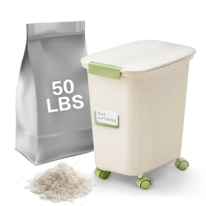 Rice Container 50 Lbs - with Measuring Cup Rice Dispenser Flour Storage Conta... - Picture 1 of 9
