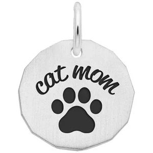 Sterling Silver Cat Mom Engravable Charm Free U.S. Shipping - Picture 1 of 2