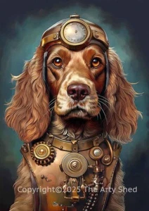 COCKER SPANIEL “The Explorer”. picture,steampunk Giclee print wall art A4/A5/A3 - Picture 1 of 6