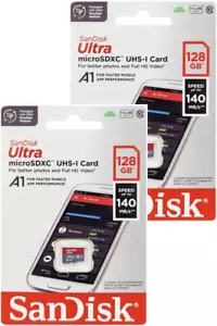 SanDisk 256GB 2x 128GB micro SD SDXC Memory Card 140MB/s Ultra Class 10 UHS-1 A1 - Picture 1 of 2