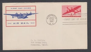 US Sc C25 FDC. 1941 6c carmine Transport Plane, unlisted cachet, addressed - Picture 1 of 2