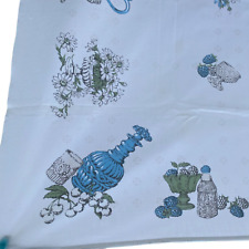 Kitschy Farmhouse Tablecloth Blue Gray Floral Fruit Beverage 37X42 Small Vintage