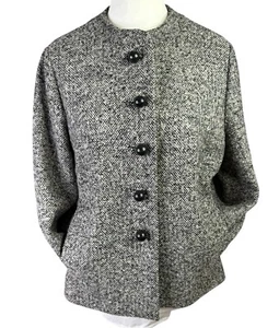 Whistles giacca donna tweed misto lana UK 16 beige e nero fascia colletto con bottoni - Foto 1 di 8