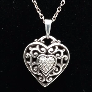 Collar colgante de plata de ley 925 reversible sólido corazón hinchado circonita cúbica transparente - Imagen 1 de 4