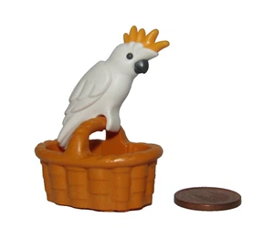 Playmobil Miniature White Parrot on yellow Basket stand - birds - C28 - Picture 1 of 4