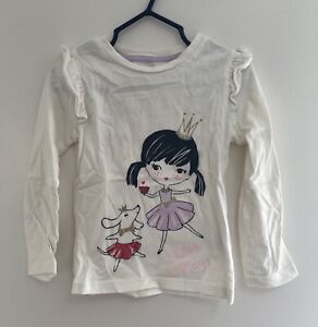 Gymboree Toddler Girl Cute Girl & Dog Glitter Ruffle Long Sleeve Shirt Cream 2T 