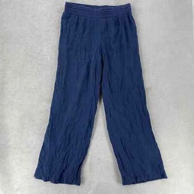 New Directions Wide Leg Gauze PANTS Navy Blue Beachy Coastal Pull On Crochet - Image 1 of 4