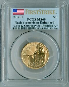 2014 D PCGS MS69 Sacagawea Native First Strike Pos. A Enhanced Coin&Currency +$1