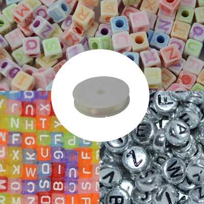 1500pcs 3 Styles Alphabet Beads Letter Beads with 1 Roll 6M Clear 1mm Elastic - Image 1 of 4