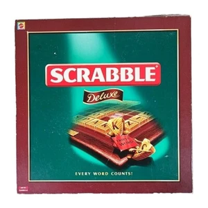 Scrabble Deluxe Wooden Tiles Rotating Board Mattel 2000 Complete VGC - Picture 1 of 14