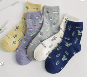 5 Pair Cactus Pattern Theme Womens Short Socks ONE SIZE Different Colors - Picture 1 of 2