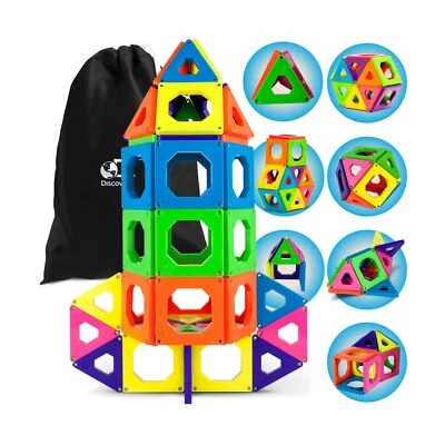 Discovery Kids 50-Pc Magnetic Building Tiles Construction Set Colorful Play Toys - Image 1 of 4