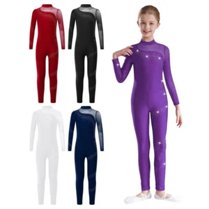 DE Mädchen Turnanzug Ganzkörper Ballett Gymnastikanzug Langarm Overall Jumpsuit - Bild 1 von 47