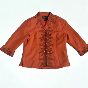 Silkland Womans XL Knopfleiste V-Ausschnitt bestickt Perlen orange asiatischer Stil Boho - Bild 1 von 8