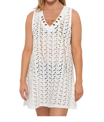 DOTTI Álamo Cielos Ojales Con Cordones Vestido Traje de Baño Encubrimiento S Blanco Foto 1 de 3