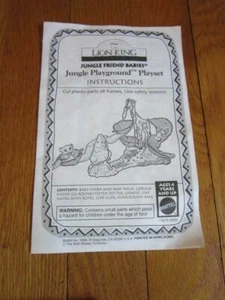 The Lion King Jungle Friend Babies Playground Disney 1994 INSTRUCTION SHEET ONLY - Picture 1 of 2