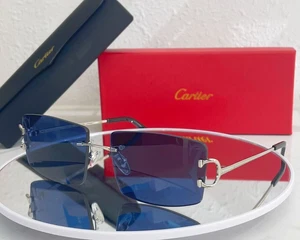 Men's Cartier Rimless Sunglasses 140mm Silver Frame Blue Lens Pre-owned - Picture 1 of 1