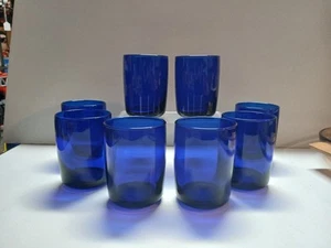 Set of 8 Vintage Libbey Cobalt Blue Glasses 3 1/2" Tall Rocks/Juice Round Bottom - Picture 1 of 7