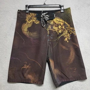 Affliction Board Shorts Men's 32 Y2K Metal Grunge Dragon Swim Trunks Distressed - Picture 1 of 10