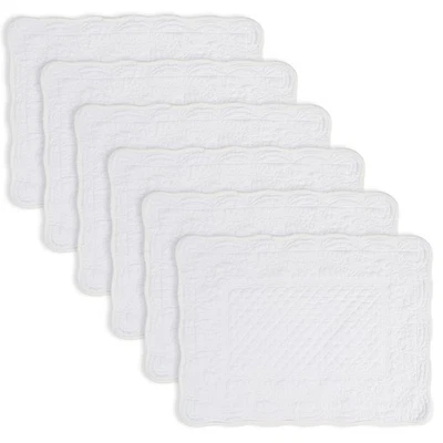 White 100% Cotton Quilted Placemats Set of 6, Rectangular 13"x18", - Image 1 of 4