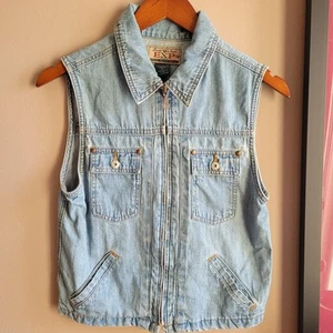 Denim Vest Exp Women's Western Small Blue Sleeveless Button Pockets Full Zip - Picture 1 of 9