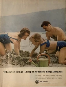 1965 Bell System AT&T Long Distance PRINT AD Beach Family VTG 60s Keep In Touch - Picture 1 of 5