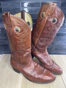 VINTAGE Acme Mens Cowboy Western Boots Size 11 E Brown Pull On Leather - Picture 1 of 6