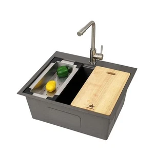 Workstation Ledge Topmount/Drop-in Single Bowl Satin Matte Stainless Steel Ki... - Picture 1 of 8