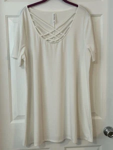 Zenana Premium Women’s 3X White Criss Cross Round Neck Tee Tunic Top - Picture 1 of 15