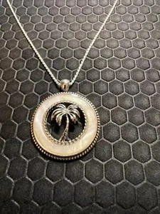 Palm Tree Necklace with White Abalone Stones 18K White Gold Plated - Picture 1 of 1