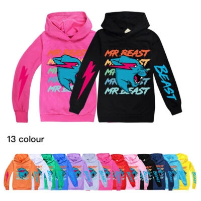 Kids Boys Mr Beast Lightning Cat Casual Hoodie Jumper Tops Gamer Gift