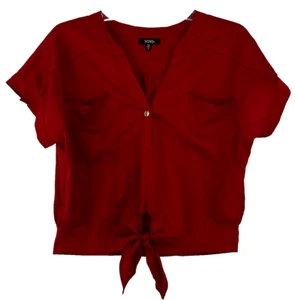 XOXO Women's Short Sleeve Front Tie Shirt Red Size Small - Picture 1 of 5