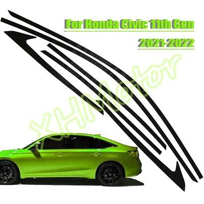 6x Chrome Delete Blackout Window Trims For Honda Civic 21-22- Carbon Fiber Black - Image 1 of 4