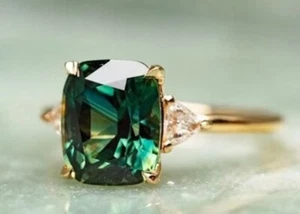 Teal Sapphire Ring-Sterling Silver-Engagement Anniversary birthday gift For Her - Picture 1 of 4